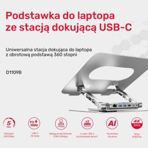 Unitek Unitek Podstawka pod laptop z odłączanym hubem USB-C HDMI 1,4, 4K PD 100W 4