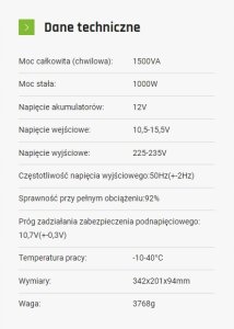 Przetwornica Volt PRZETWORNICA VOLT POLSKA SINUS PLUS 1500 12V / 230V 1000/1500W 11