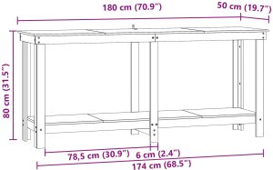vidaXL vidaXL Stół warsztatowy z półką Woskowy Brąz 180 x 50 x 80 cm 7