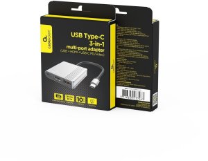 HUB USB Gembird GEMBIRD Adapter wieloportowy USB typu C 3w1 port USB + HDMI + wideo USB-C kolor szary 2