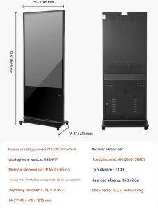 System interaktywny Kiosk multimedialny 139 cm 4K ekran dotykowy WiFi do reklamy 2