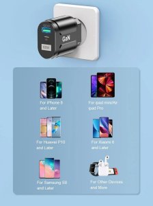 Ładowarka Alogy Ładowarka sieciowa szybka 65W GaN, USB C USB A czarna 2