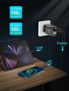 Ładowarka Alogy Ładowarka sieciowa szybka 65W GaN, USB C USB A czarna 3