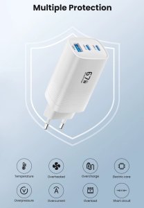 Ładowarka Baseus Ładowarka sieciowa szybka oryginalna ASOMETECH 67W, GaN, QC3.0, PD3.0 biała 4