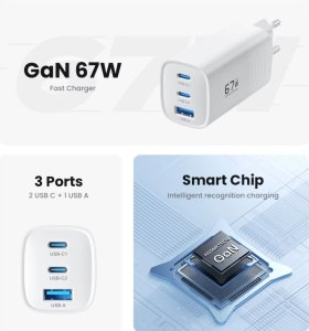 Ładowarka Baseus Ładowarka sieciowa szybka oryginalna ASOMETECH 67W, GaN, QC3.0, PD3.0 biała 7