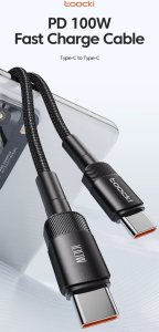 Kabel USB Kontext Kabel Toocki USB-C do USB-C 100W 2m 480Mb/s czarny 2