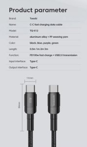 Kabel USB Kontext Kabel Toocki USB-C do USB-C 100W 2m 480Mb/s czarny 6