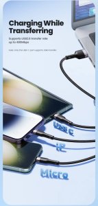 Kabel USB Kaku Kabel Toocki USB 3w1 USB-C, Micro, Lightning 100W, 1.2m, 3 końcówki do ładowania 5