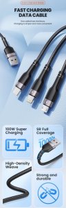 Kabel USB Kaku Kabel Toocki USB 3w1 USB-C, Micro, Lightning 100W, 1.2m, 3 końcówki do ładowania 8