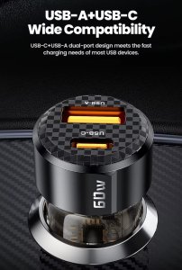 Ładowarka Kaku Ładowarka Samochodowa Toocki 60W 2 porty + Kabel 1m 9