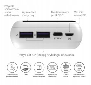 Powerbank Navitel Powerbank Navitel PWR20 MX 20000mAh 22,5W 2x USB-A / USB-C / microUSB Biały 3