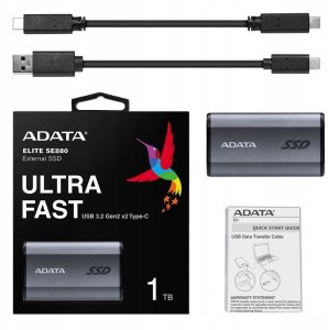 Dysk zewnętrzny SSD Dysk zewnętrzny SSD 1TB Adata Elite SE880 2000 MB/s S.M.A.R.T USB 3.2 Typ C 7