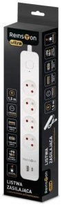 Listwa zasilająca Reinston Listwa zasilająca Reinston 4 Gniazda 1,5m USB Biała przeciwprzepięciowa 2