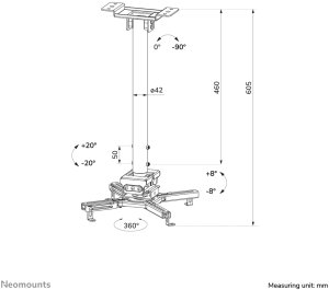 Uchwyt do projektorów Neomounts Uchwyt sufitowy do projektora CL25-540WH1 h:60,5-90,5 cm biały 16