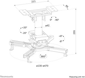 Uchwyt do projektorów Neomounts Uchwyt sufitowy do projektora CL25-530WH1 h:25,5 cm biały 16
