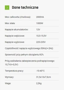 Przetwornica VOLT POLSKA Przetwornica Volt Polska Sinus 1000/2000W 12V/230V 11