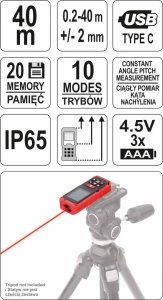 Dalmierz laserowy Yato YATO DALMIERZ LASEROWY MIERNIK 10 TRYBÓW 40 M 5