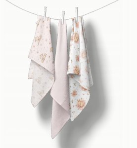 Bocioland 3039 PIELUSZKI MUŚLINOWE 70X70 3-PACK RÓŻ BL303 3