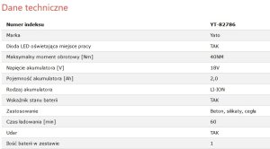 Wiertarko-wkrętarka Yato YATO WIERTARKO-WKRĘTARKA UDAROWA 40Nm AKUMULATOROWA 18V + BATERIA 2Ah 7