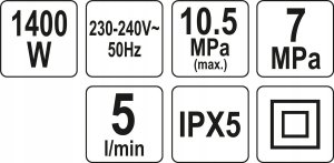 Myjka ciśnieniowa Yato MYJKA CIŚNIENIOWA YATO 1500W 12MPa KOŃCÓWKA TURBO PIANOWNICA DO CZYSZCZENIA 6