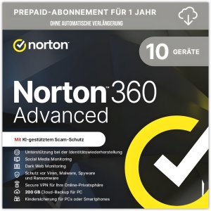 Norton 360 Advanced - 10 urządzeń - 1 rok - 200GB - bez subskrypcji - ESD 2