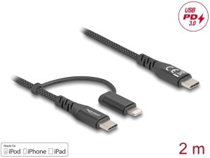 Delock USB kabel 2 in 1 USB Type-C™ do USB Type-C™ / Lightning™ dla iPhone™ i iPad™ 2 m MFi 60 W 3