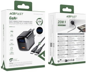 Ładowarka Acefast Ładowarka sieciowa Acefast A113 GaN PD 20W USB-C z wyświetlaczem z kablem USB-C - czarna 5