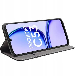 krainaGSM Etui z klapką do Realme C53 | C51|NOTE 50 Zamykane Czarne Futerał +Szkło 9H 5