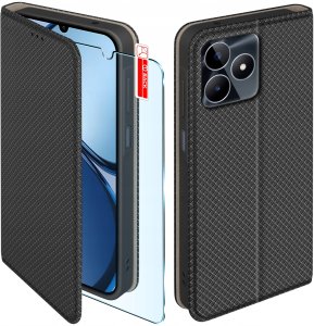 krainaGSM Etui z klapką do Realme C53 | C51|NOTE 50 Zamykane Czarne Futerał +Szkło 9H 7