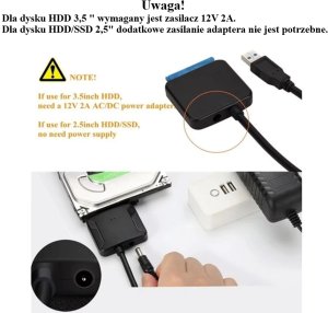 Kieszeń Adapter USB 3.0 do SATA do dysków HDD/SSD 2,5" i 3,5" + zasilacz 12V 5