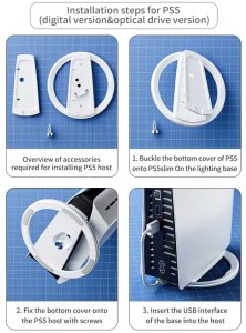 Pionowy stojak RGB do PS5 Slim / PS5 Pro stabilny stojak LED 2