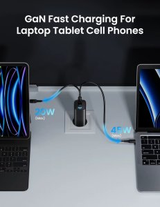 Ładowarka Ładowarka sieciowa ASOMETECH 65W GaN 2xUSB C, 1xUSB A czarna 7