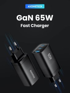 Ładowarka Ładowarka sieciowa ASOMETECH 65W GaN 2xUSB C, 1xUSB A czarna 10