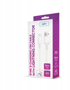 Kabel USB TelForceOne Setty kabel USB - Lightning 3,0 m 2A biały 2