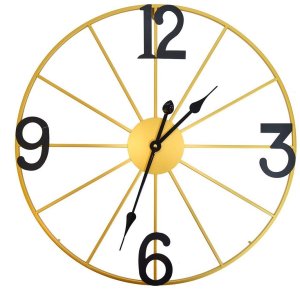Ewax Zegar ścienny 60 cm METALOWY ZŁOTY Z CZARNYMI CYFRAMI 2