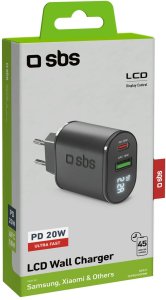 Ładowarka SBS Sbs Sbs pd ładowarka podróżna 20w usb-c/usb m. display czarny 8018417405921 2