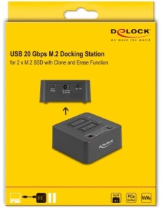 Stacja dokująca Delock USB 20 Gbps stacja dokująca dla 2 x M.2 NVMe PCIe SSD z funkcją klonowania i usuwania 4