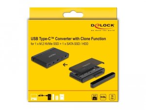 Stacja dokująca Delock USB Type-C™ Konwerter dla 1 x M.2 NVMe SSD + 1 x SATA SSD / HDD z funkcją klonowania 4