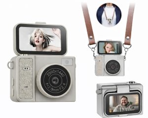 Aparat cyfrowy Xrec Mini Aparat Kamera Retro Video 2k Wisiorek Breloczek Obrotowy Ekran / Xrec X7 / Beżowy 2