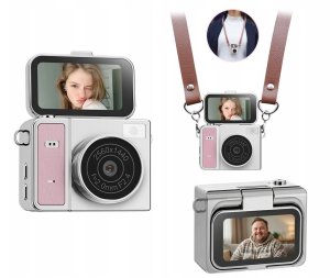 Aparat cyfrowy Xrec Mini Aparat Kamera Retro Video 2k Wisiorek Breloczek Obrotowy Ekran / Xrec X7 / Różowo - Szary 2