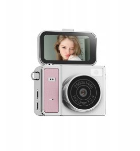 Aparat cyfrowy Xrec Mini Aparat Kamera Retro Video 2k Wisiorek Breloczek Obrotowy Ekran / Xrec X7 / Różowo - Szary 3