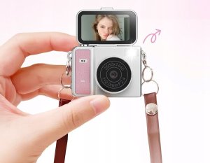 Aparat cyfrowy Xrec Mini Aparat Kamera Retro Video 2k Wisiorek Breloczek Obrotowy Ekran / Xrec X7 / Różowo - Szary 4