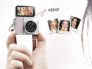 Aparat cyfrowy Xrec Mini Aparat Kamera Retro Video 2k Wisiorek Breloczek Obrotowy Ekran / Xrec X7 / Różowo - Szary 6