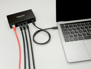Karta sieciowa Delock 3 Port USB 5 Gbps Hub + RJ45 Gigabit LAN PoE++ Port złącze hosta USB Type-C™ w obudowie metalowej i 1,5 kV Isolation 3