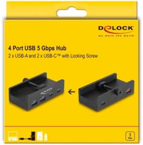 HUB USB Delock Externer USB 5 Gbps 4 Port Hub 2 x USB Typ-A i 2 x USB Type-C™ z śrubą blokującą 5