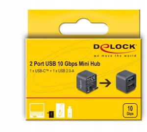 HUB USB Delock Mini USB Hub USB Type-C™ Stecker zu 1 x USB 10 Gbps USB Typ-A und 1 x USB 2.0 Typ-A 4