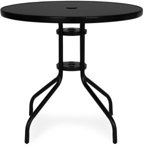 Goodhome Stolik ogrodowy okrągły 80 cm szkło hartowane otwór na parasol czarny MultiGarden EDUKAMP 4