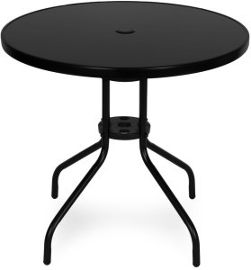 Goodhome Stolik ogrodowy okrągły 80 cm szkło hartowane otwór na parasol czarny MultiGarden EDUKAMP 5