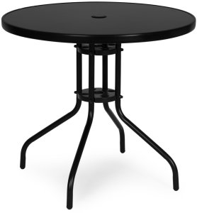 Goodhome Stolik ogrodowy okrągły 80 cm szkło hartowane otwór na parasol czarny MultiGarden EDUKAMP 6