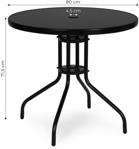 Goodhome Stolik ogrodowy okrągły 80 cm szkło hartowane otwór na parasol czarny MultiGarden EDUKAMP 10